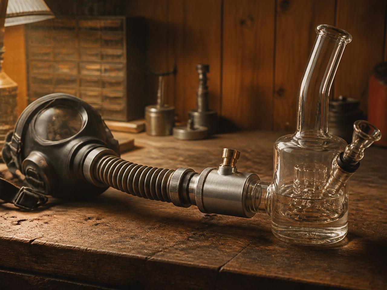 SeshLabz Bong Bridge™ adapter shown with glass and mask hardware
